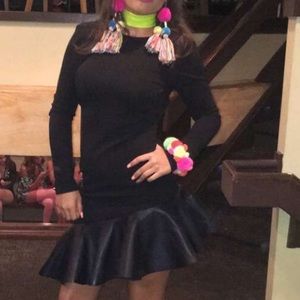 Black dress with leather ruffle